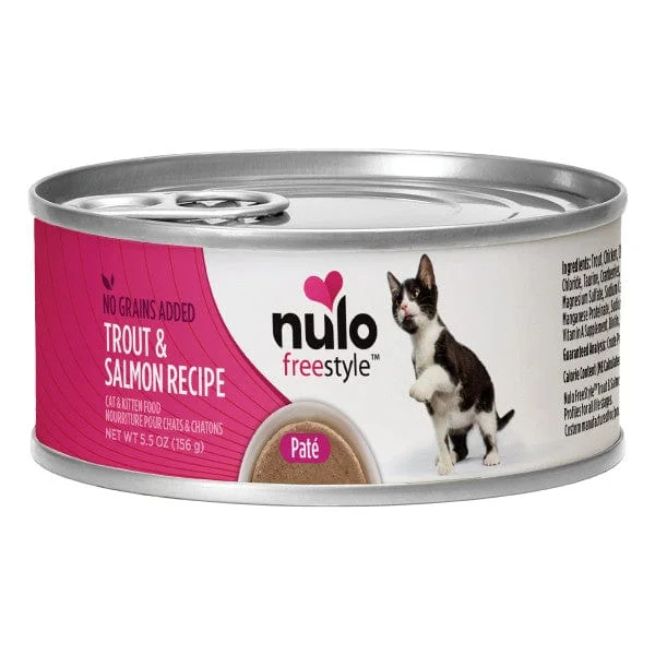 - Cat food for spayed/neutered cats Nulo Freestyle Grain Free Trout & Salmon Recipe Canned Cat Food, 5.5oz - Cat food for spayed/neutered cats Nulo Freestyle Grain Free Trout & Salmon Recipe Canned Cat Food, 5.5oz